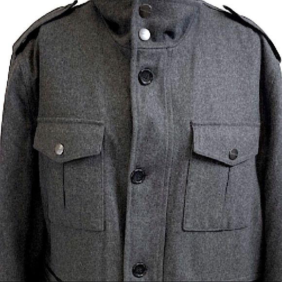 MICHAEL KORS Mens Charcoal Grey Wool Pea Coat Jacket Sz Large - Picture 3 of 6